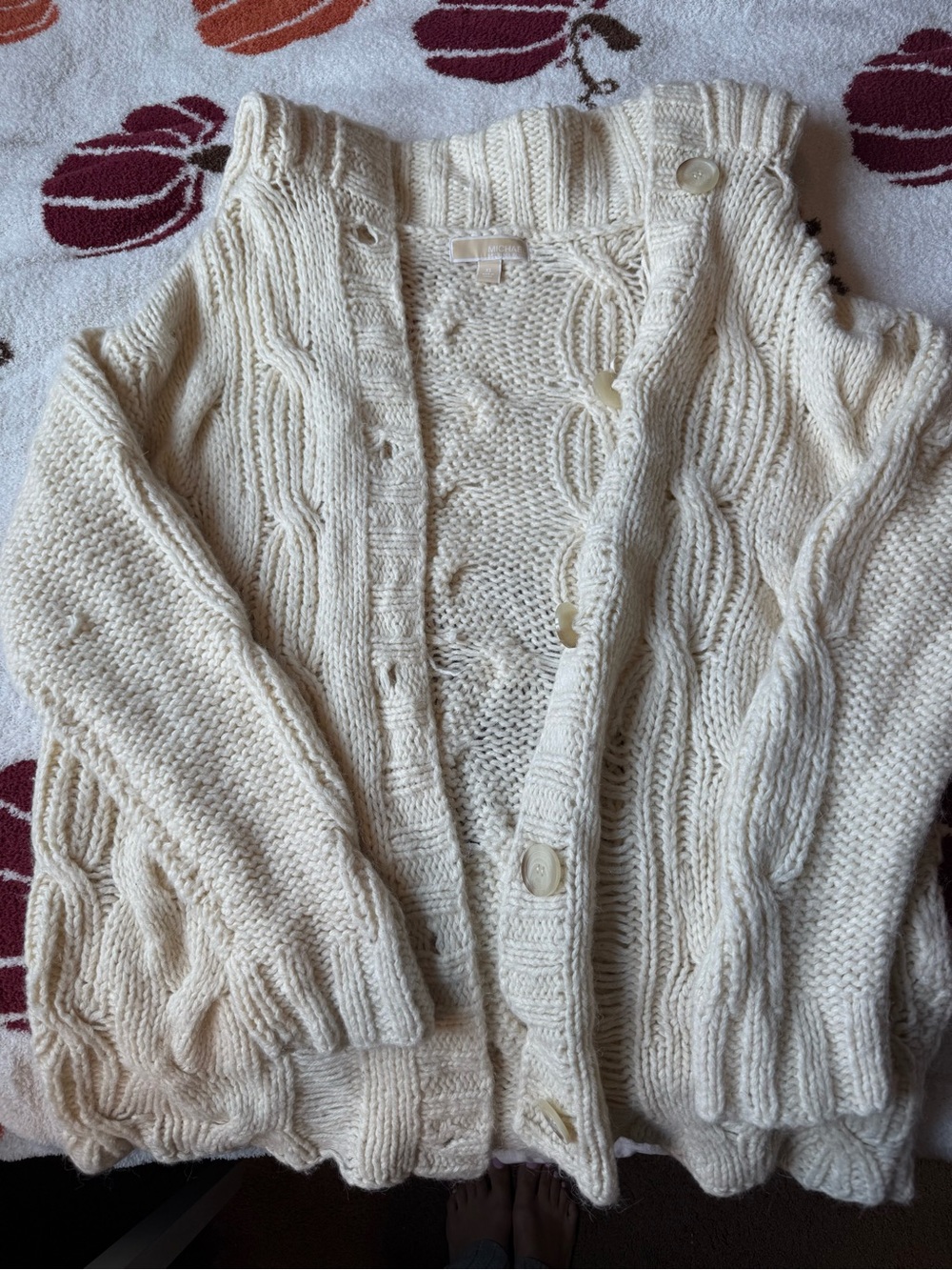 MICHAEL Michael Kors Cream Cable-Knit Button Cardigan
